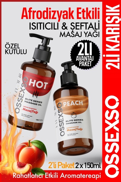 OSSEXSO Şeftali & Isıtıcı Masaj Yağı 2x150 ml – Yenilebilir, Aromaterapi & Et...