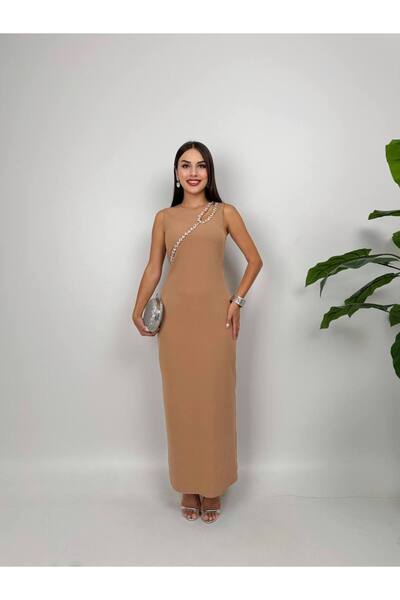Zoe Zoe Mona Stone Detail Atlas Fabric Long Dress