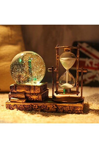 hediyesahibi İsme Özel Işıklı Eyfel Kulesi Kar Küresi ve Kum Saati Dekoratif Biblo