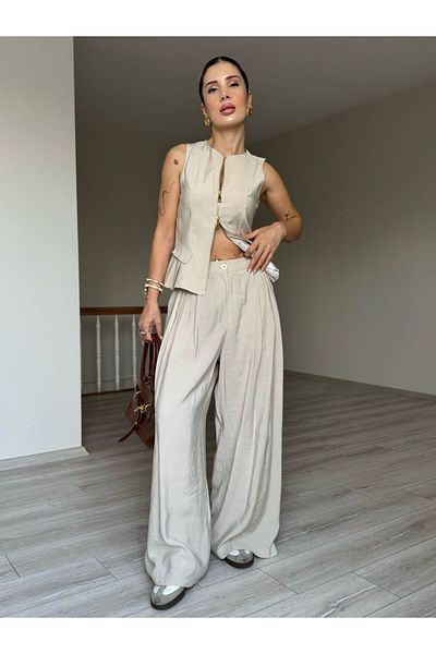YK FASHION Zipper Detailed Vest Suit