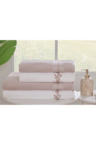 Özdilek Jardin Towel Set Best Set Turkish Bath Set Cream-Beige