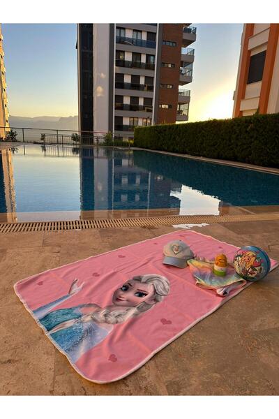 ESİLA KİDS "Girl's Beach Towel Frozen Elsa Patterned Pink Beach Towel 75X125 cm