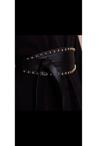 GREEY baglamali gold çakma aksesuarli deri elbise kemeri