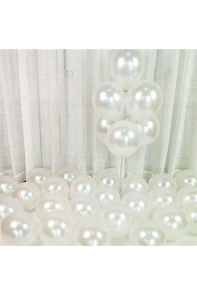BALON DİYARI 40 White Pearlescent Metallic Balloons – Stylish and Shiny Decoration