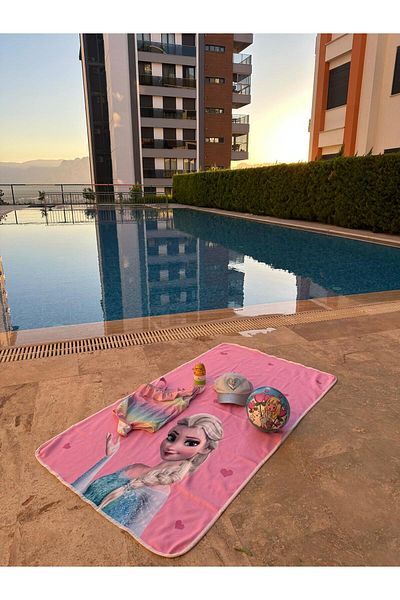 ESİLA KİDS "Girl's Beach Towel Frozen Elsa Patterned Pink Beach Towel 75X125 cm