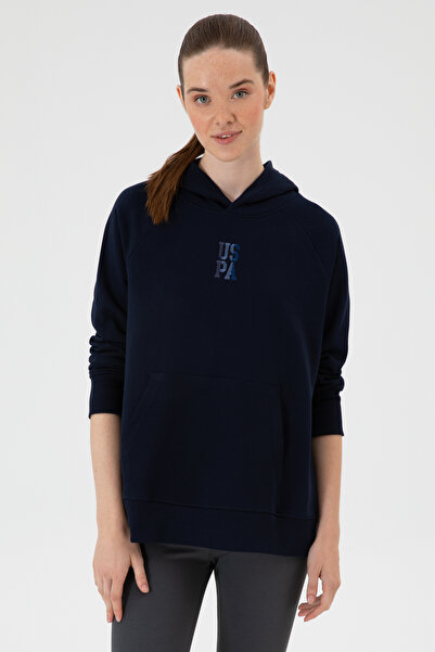 U.S. Polo Assn. Kadın Lacivert Yırtmaçlı Kapüşonlu Sweatshırt 50313611-VR033