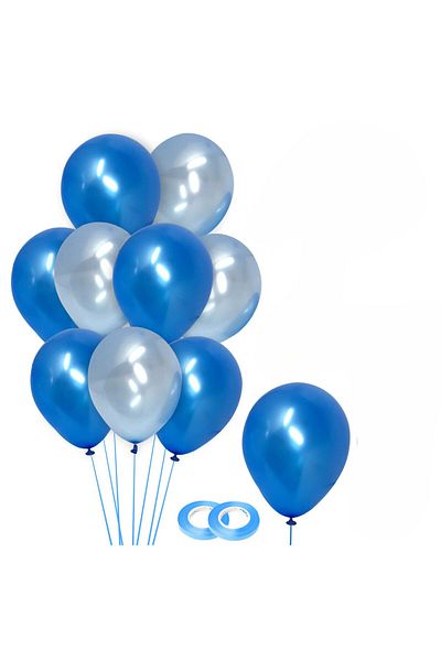 BALON DİYARI Navy Blue and Light Blue Pearlescent Metallic Balloon Raffia Gift 40 Pieces