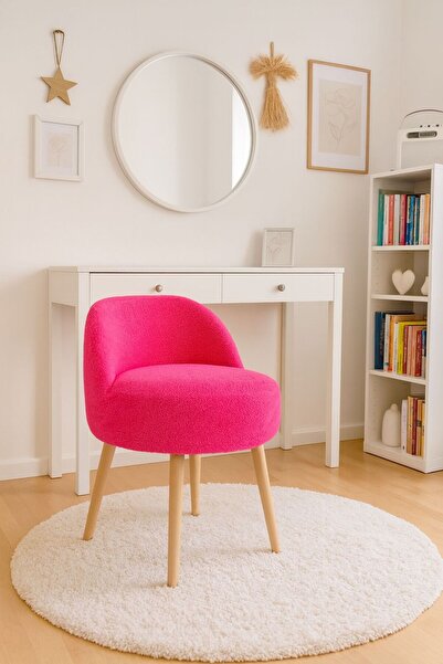 WEBPANYA X Large FUŞYA Teddy Kumaş Dekoratif Berjer Puf Makyaj Masası Pufu