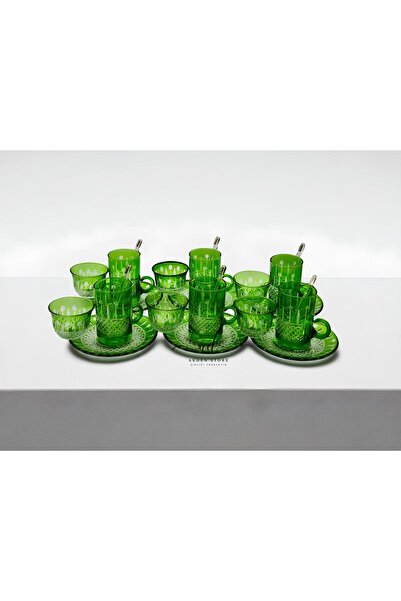 AKDEN STORE Cutting Decor Glass Tea Set and Mira Set Arabic Tea Set 18 Pieces for 6 People