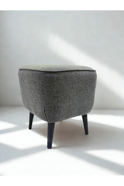 Lütfiye Gündoğan Gri Keten Puf – Gri | 40x40 cm Kompakt, Modern Oturma & Dekoratif Makyaj Masası Pufu