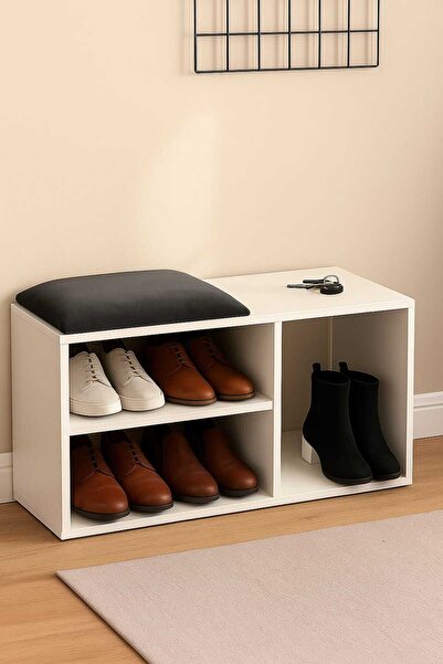 RENGİBİZ Ayakkabılık Puflu Minderli Ayakkabılık 2 Katlı Geniş Alan Çok Amaçlı Raf Ayakkabı Raf