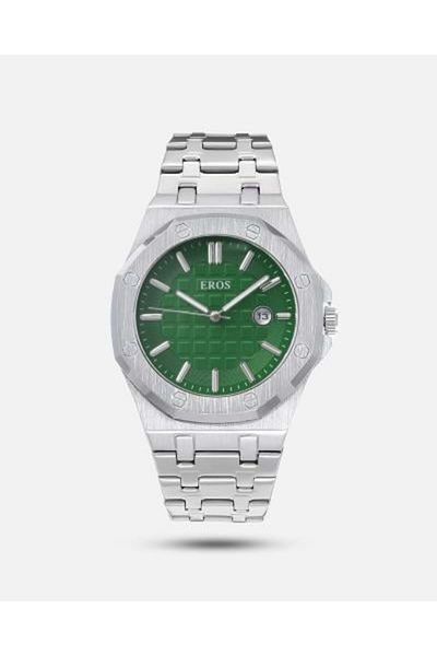 Eros Men's Silver Watch with Green Dial