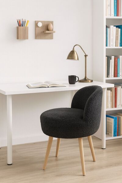 WEBPANYA MOBİLYA X Large ANTRASİT Tedy Kumaş Dekoratif Berjer Puf Makyaj Masası Pufu