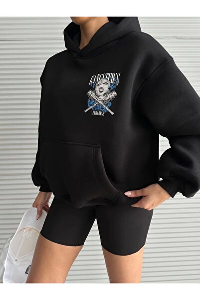 KAZAX 3 κλωστές με ριχτάρι oversize κεφαλή εμπριμέ ιδρώτα μαύρο