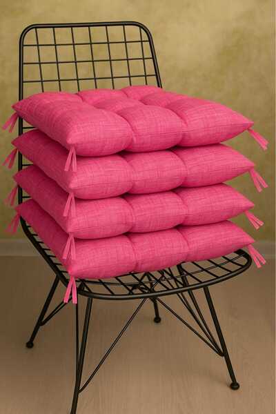 UMEL HOME Pink Color Chair Cushion Button Stitching Detailed 40X40Cm Lace-Up 4 Pcs