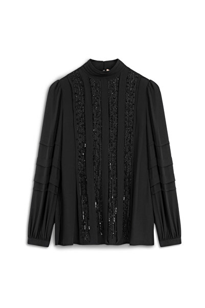 Machka Payetli yüksek yaka bluz