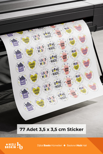 Hızlı Baskım Home Made Hand Made Yuvarlak Sticker 3,5x3,5 cm 77 Adet – Hızlı Baskım