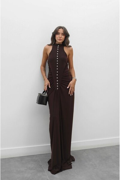 Havoş Brown Bagley Multi-Button Detailed Dress