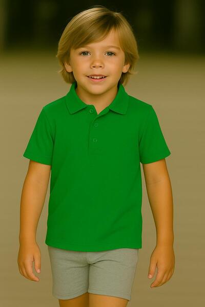 FERRY BUTİK Unisex Children's Solid Color Basic Polo Neck Short Sleeve School...