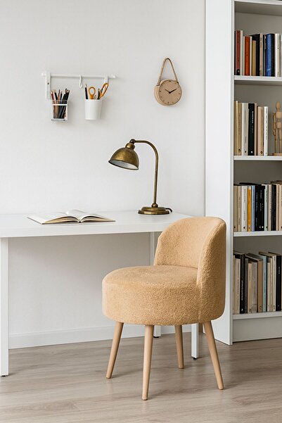 WEBPANYA X Large Kahverengi Teddy Kumaş Dekoratif Berjer Puf Makyaj Masası Pufu