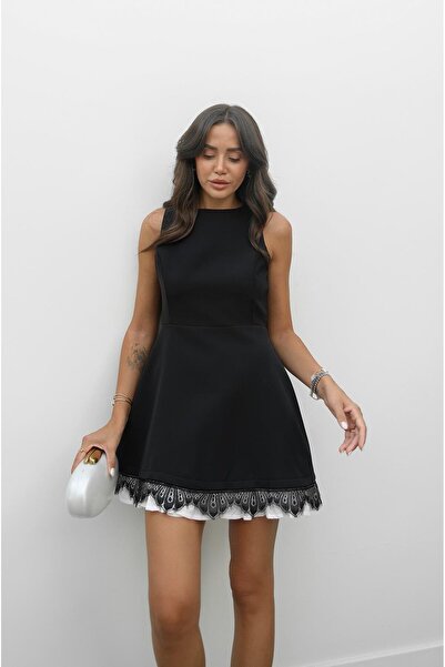 Havoş Black Skirt Lace Detailed Dress