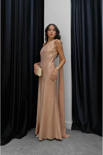Havoş Salmon Elenore Satin Dress with Self Wrap
