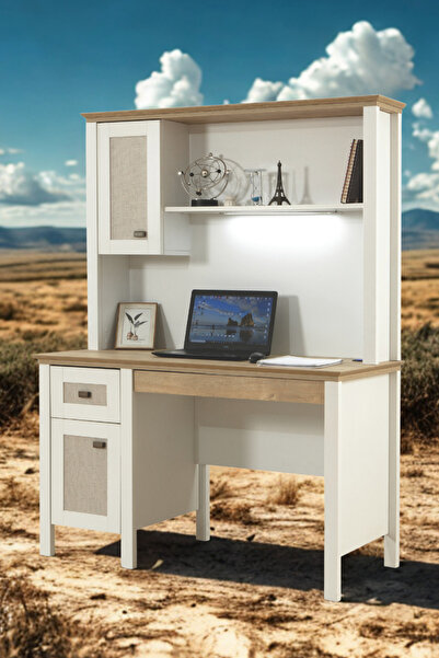 Moderniya Mobilya PRESTİJ KREM LEDLİ USB PORTLU ÇALIŞMA MASASI OFİS MASASI YE...