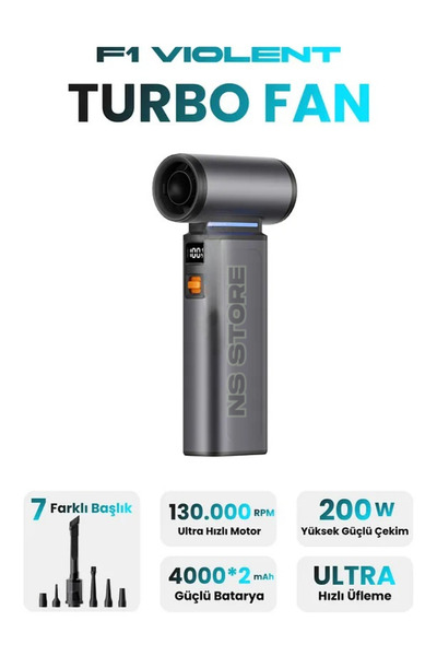 NS Store F1 Turbo Jet Fan – 130.000 RPM Ultra Güçlü Motor, 4000mAh Batarya, V...