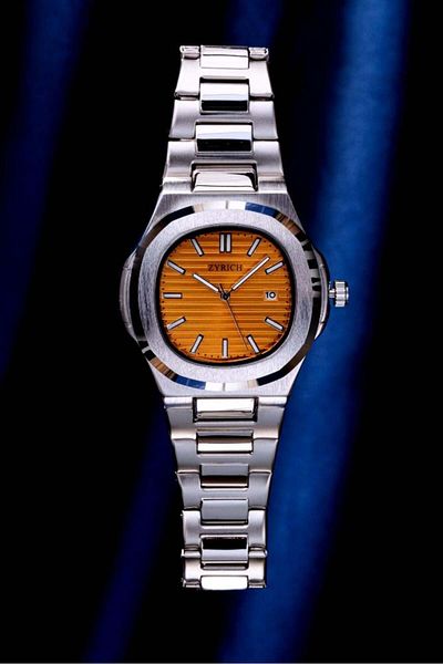 ZYRICH Men's Watch in Silver Color with Golden Dial