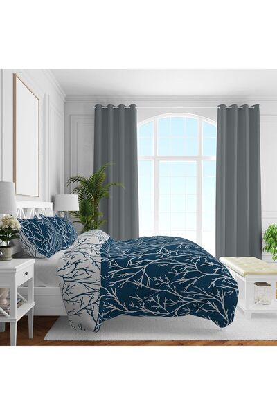 STOREMAX Sellbuyst Queen Size Satin Duvet Cover Set Navy Blue Trendy 266450