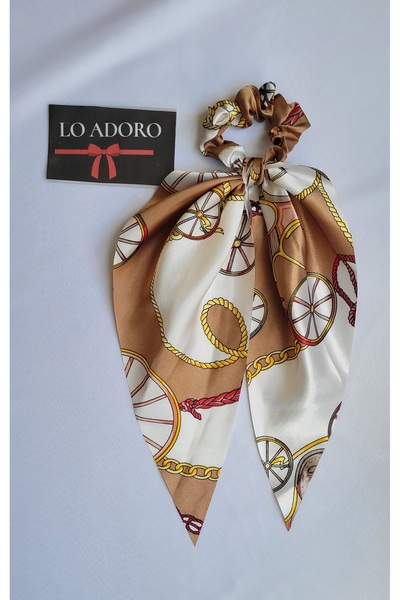 LO ADORO Scarf Rubber Buckle Satin Leopard Chain Detail Shawl Elastic Buckle Floral Hair Accessory Ponytail