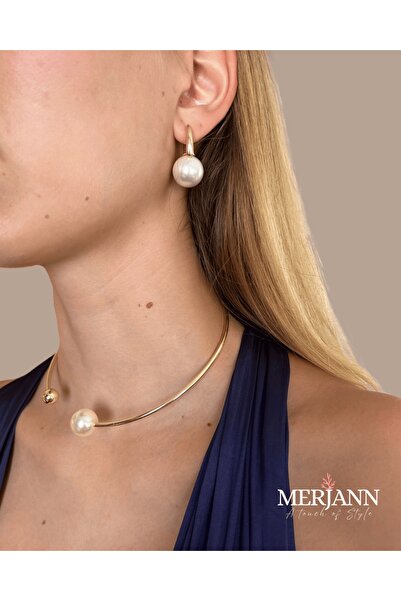 MERJANN Accesories İri İnci Detaylı Choker Kolye & Küpe Takımı – Modern Klasi...