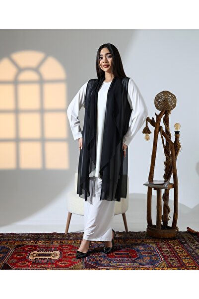 Fi'l Arz Fashion Shawl Collar Flowy Chiffon Vest