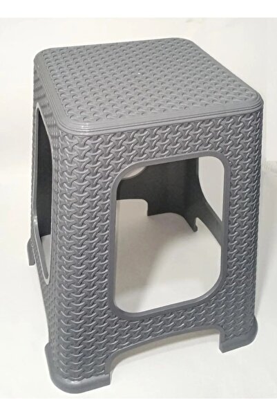 Evvano 1 Adet Büyük GRİ Tabure Kir Tutmaz 45cm Hasır Örgü Yemek Masasına Uygun Alt Kuşaklı Sağlam Dizayn