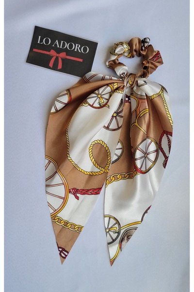 LO ADORO Scarf Rubber Buckle Satin Leopard Chain Detail Shawl Elastic Buckle Floral Hair Accessory Ponytail