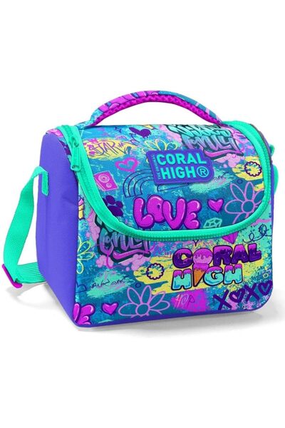 STOREMAX Sellbuyst High Girl's Lavender Graffiti School Lunch Bag - Thermo Insulated Trendy 2664
