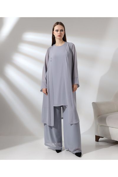 Fi'l Arz Fashion Stone Processing Chiffon Long Cardigan