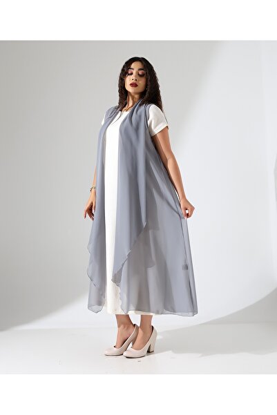 Fi'l Arz Fashion Shawl Collar Chiffon Vest