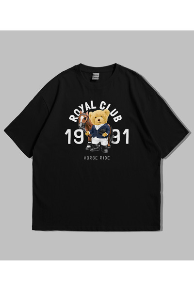 Marco Fresco تي شيرت كاجوال مريح كبير الحجم مطبوع عليه دمية دب رويال كلوب للج...