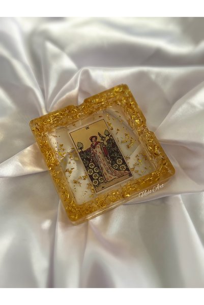 Milo Art Nine of Pentacles Talisman Tarot Card Gold Leafed Epoxy Ashtray Ashtray