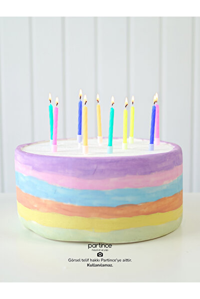 partince 10 Adet Pastel Karışık Renkli Klasik Pasta Mumu