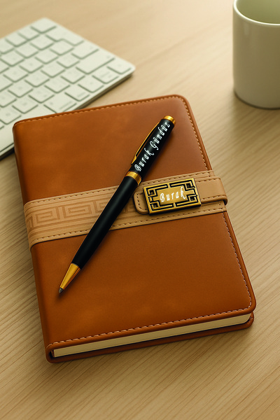 Bizle Tasarla Kişiye Özel İsimli Kalem & Tarihli 100 Yaprak Defter Ajanda Seti, Sevgiliye, Eşe, Öğretmene Hediye