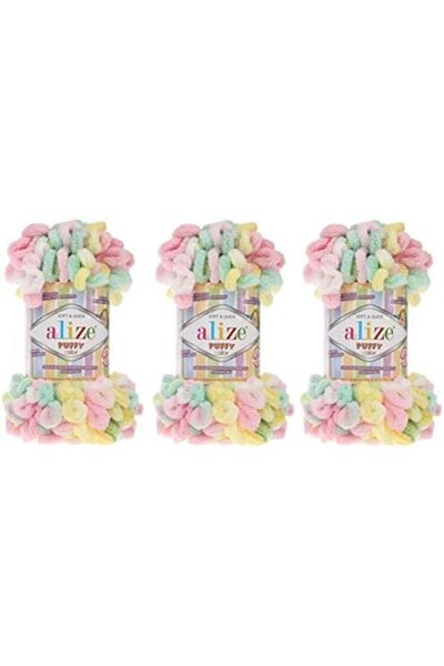 Alize Puffy Color Yarn for Knitting Baby Blankets, 300g, 30 Yards, 3 Large Skeins, Ultra-Soft Hand-K