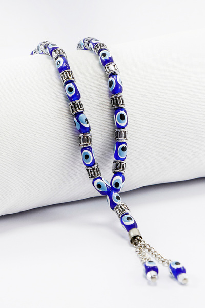 biuti سبحة مطرزة بالخرز الزجاجي باللون الأزرق الداكن، مزينة بالخرز باللون الف...