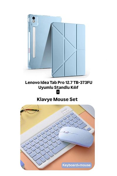 EHZ TEKNOLOJİ Lenovo Idea Tab Pro 12.7 Tb-373Fu Compatible Keyboard Mouse Set + Tablet Case with Stand