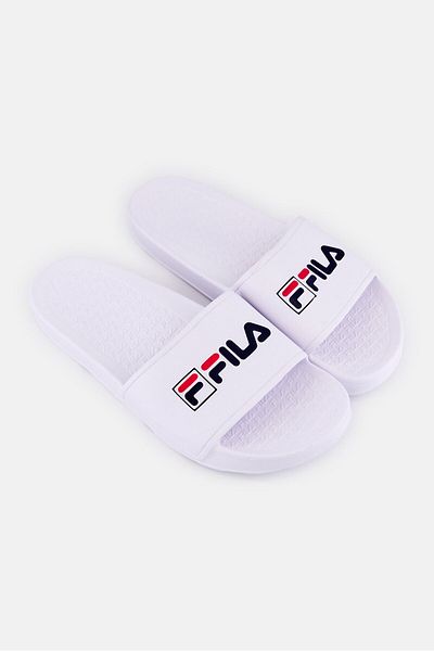 FILA Women Brand Logo Slip On Slides, White