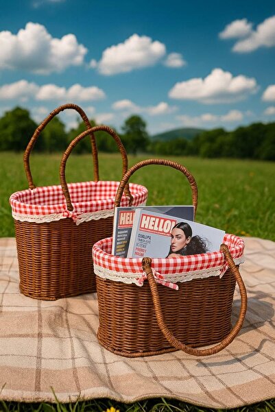 STOREMAX TknszrShop Wicker Serisi Hasır Örme 2'li Bezli Piknik Sepeti En Yeni...