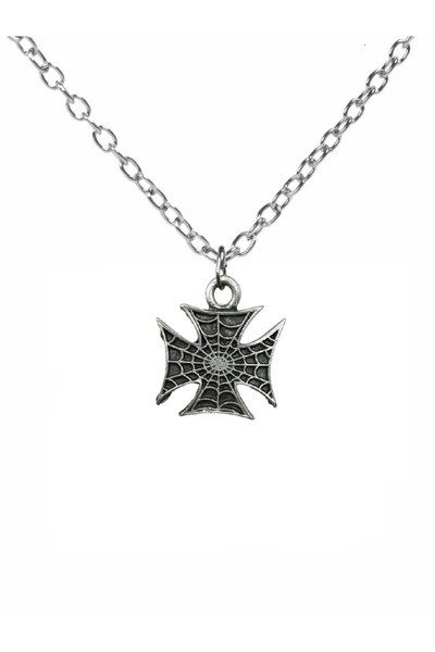 Herşey Nota Unisex Necklace with Spider Detail and Cross Figure – 60 cm Chain, Gothic & Alternative Metal Jewelry