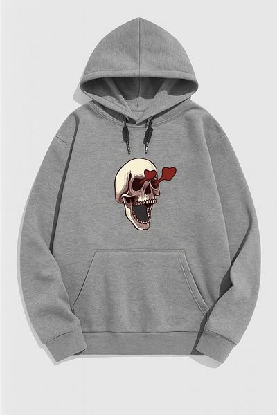 CLASSY.MODA Hooded Sweatshirt Large Size Oversize Unisex Skull Printed