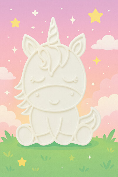 Nobrand Tatlı Unicorn Figür Boyama Seti – 4 Renk Boya + 1 Fırça | Çocuk Eğitici Hobi Plakası(12 cm)